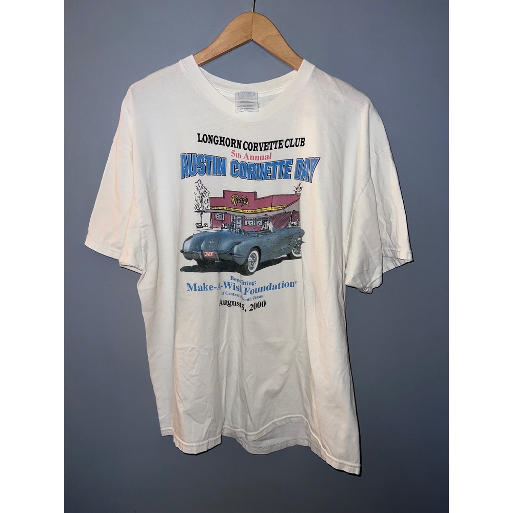 Vintage 2000 Austin Corvette Day Hanes Beefy-T White Graphic Shirt Mens XL